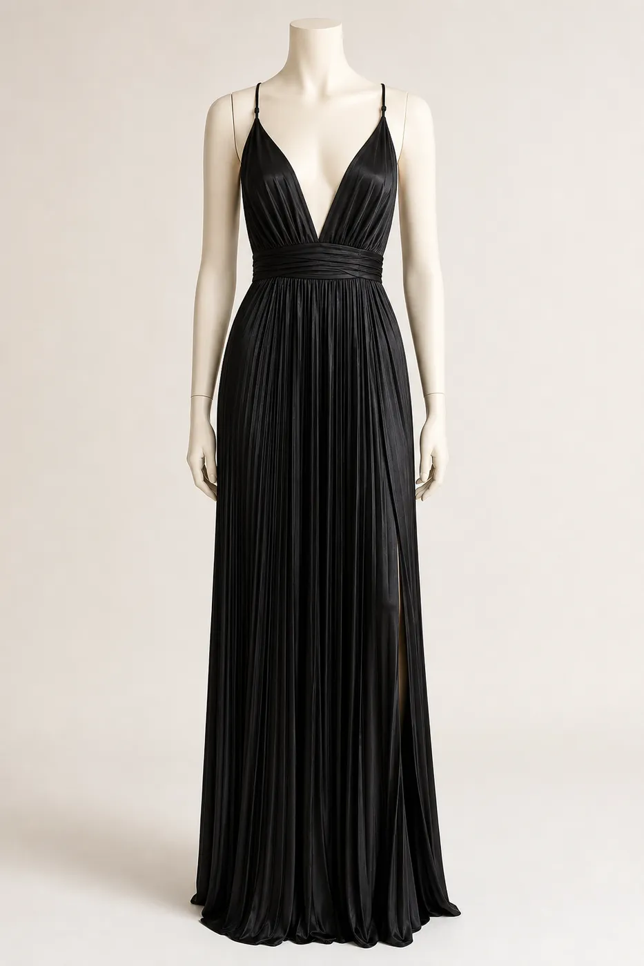 Signature Long Pleated Satin Dress No.19